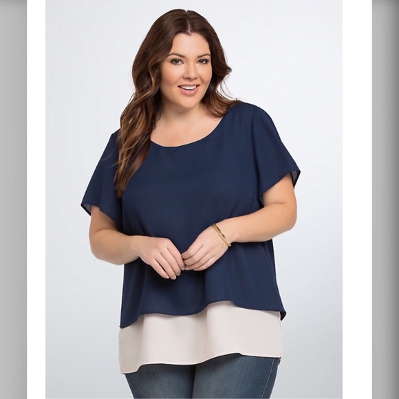 torrid Tops - Navy & Blush Torrid Layered Blouse - 3X (NWT)